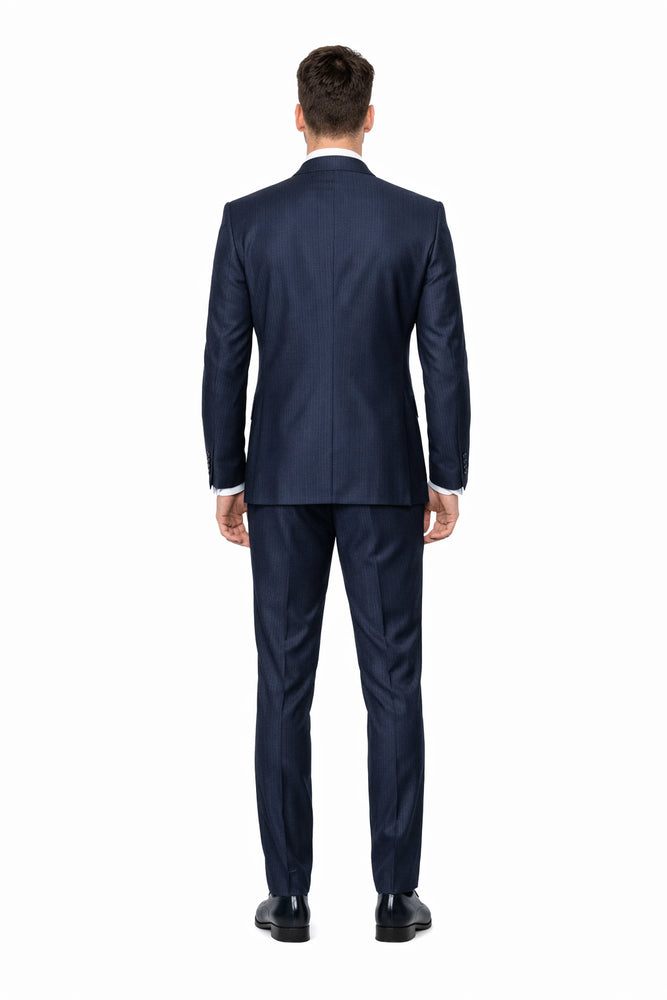 Midnight Navy Textured 3-Piece Luxury Gala Suit with White Accents by Rossiman