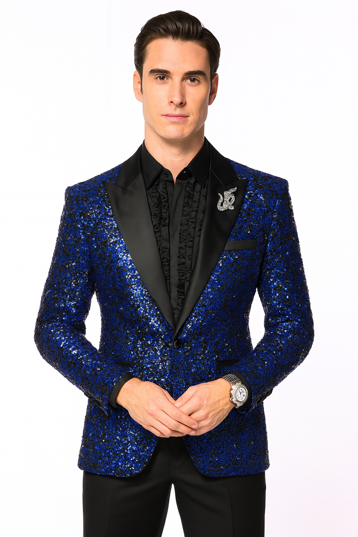 Glitter Sparkly Royal ~ Black Men's Sequin Paisley Dinner Jacket Tuxedo