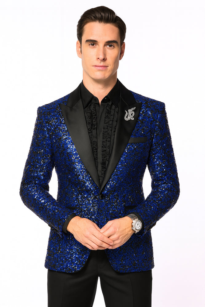 Glitter Sparkly Royal ~ Black Men's Sequin Paisley Dinner Jacket Tuxedo