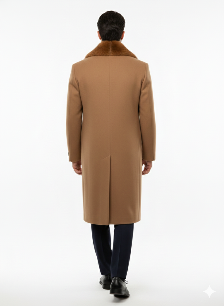 Mens Full Length and Cashmere Overcoat - Winter Topcoats - Dark Brown Coat