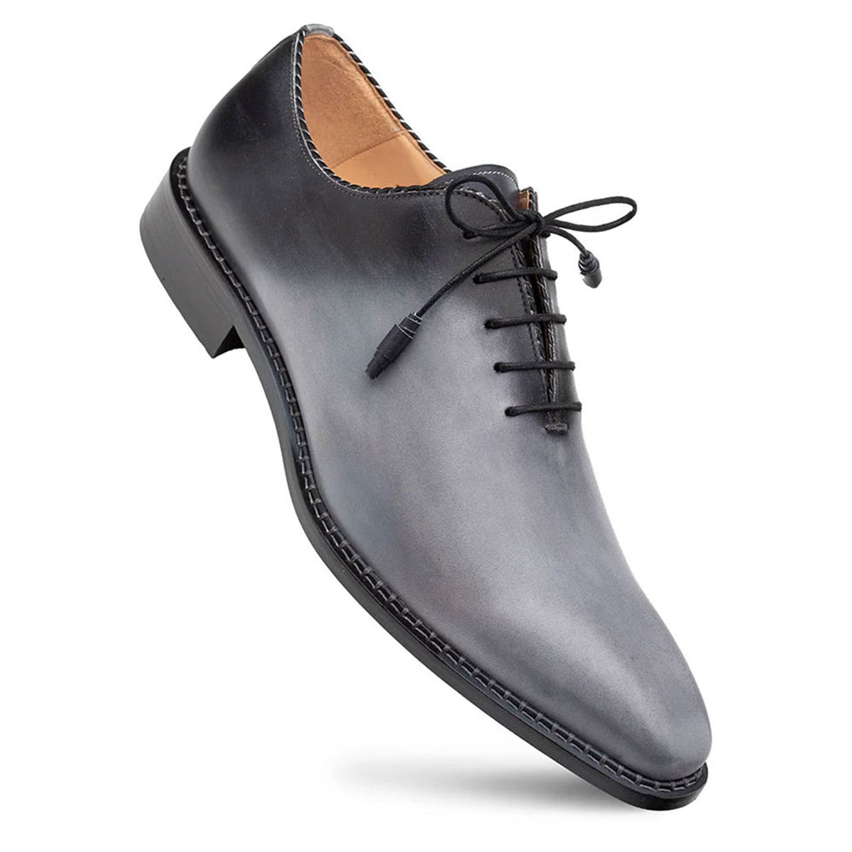Forest Black Calfskin Leather Men’s Modern Wing Tip Oxford By Mezlan Made In Spain Brand