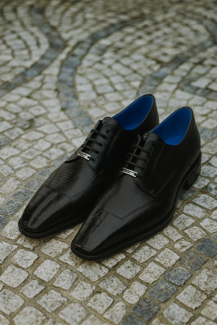 Men's Belvedere Valter Black Genuine Crocodile & Lizard Skin Dress Shoes