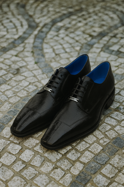 Men's Belvedere Valter Black Genuine Crocodile & Lizard Skin Dress Shoes