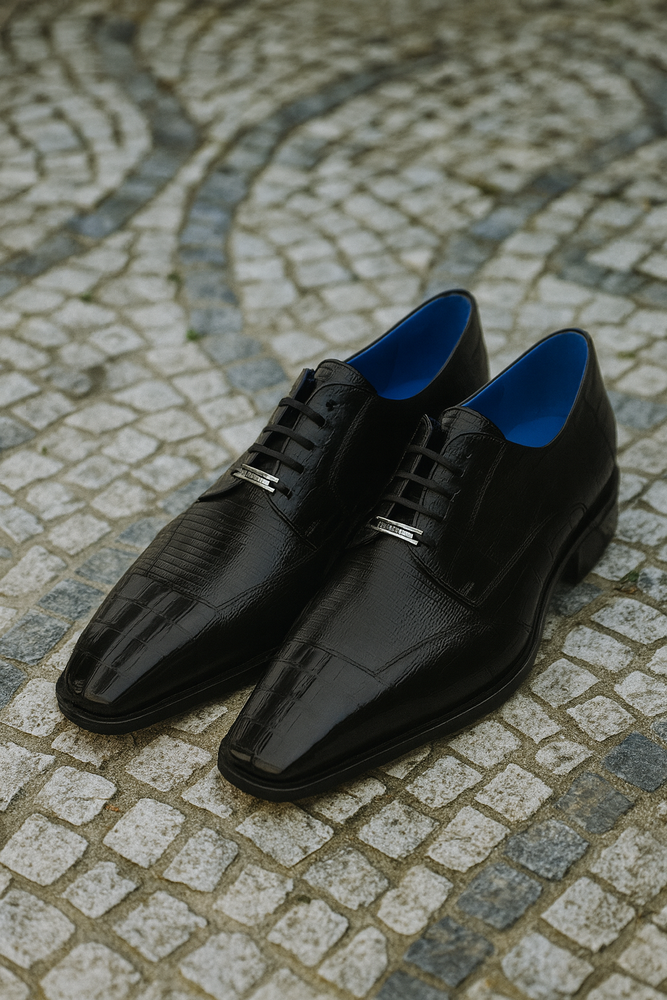 Men's Belvedere Valter Black Genuine Crocodile & Lizard Skin Dress Shoes