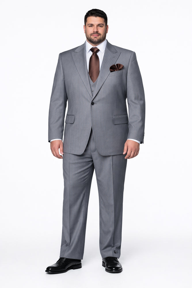 Soft Meridian Grey Pinstripe 3-Piece Classic Luxe Suit by Rossiman