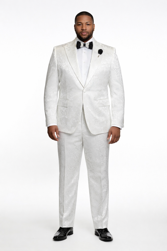 White Royale Brocade 3-Piece Imperial Gala Suit