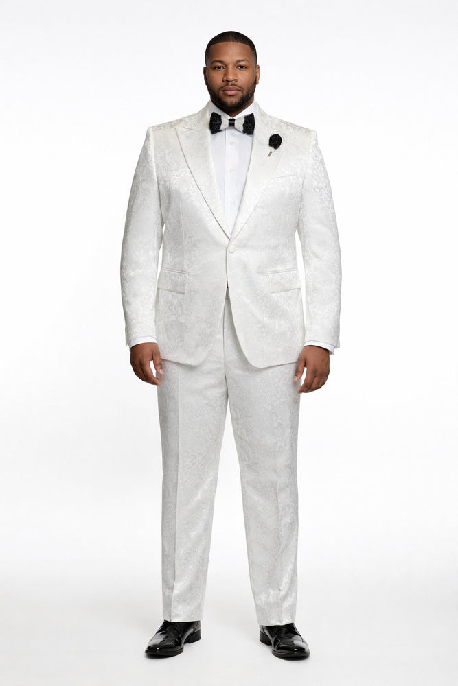 White Royale Brocade 3-Piece Imperial Gala Suit