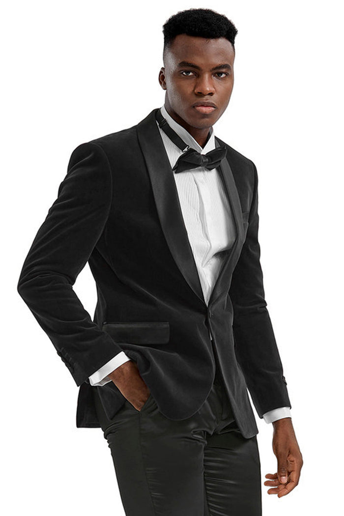 Men's Velvet Shawl Lapel Tuxedo Jacket in Black