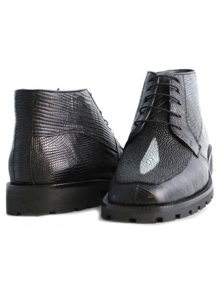 Los Altos Boots Men's Black Stylish Genuine Lizard & Stingray mantarraya skin Hornback Classic Dress Ankle Botas de mantarraya - Mantarraya boots
