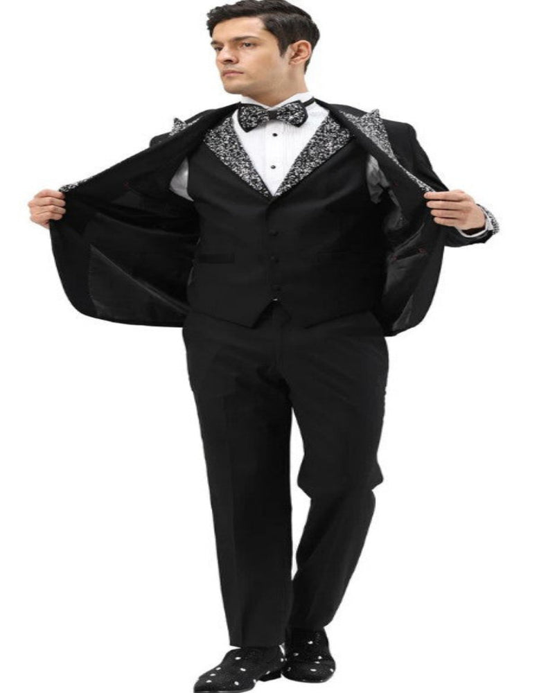 Black Prom Tuxedo - Perfect Wedding Suit Vested Rhinestone Lapelled