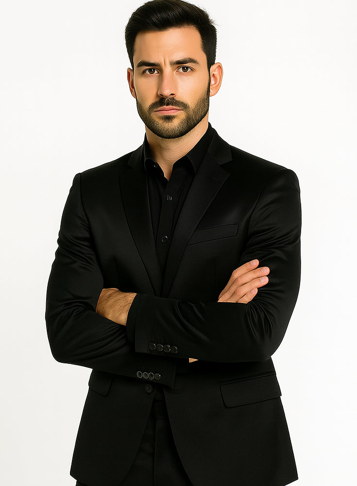 Black-Satin-Flex-Two-Piece-Suits