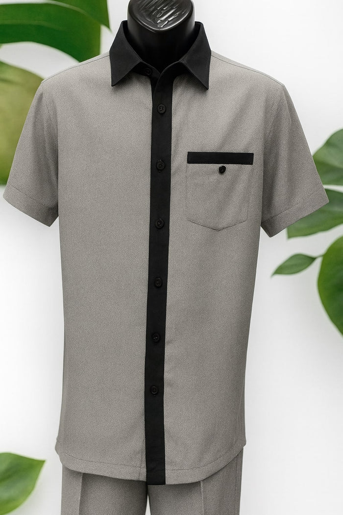 Mens Black White Houndstooth Short Sleeve Walking Suit