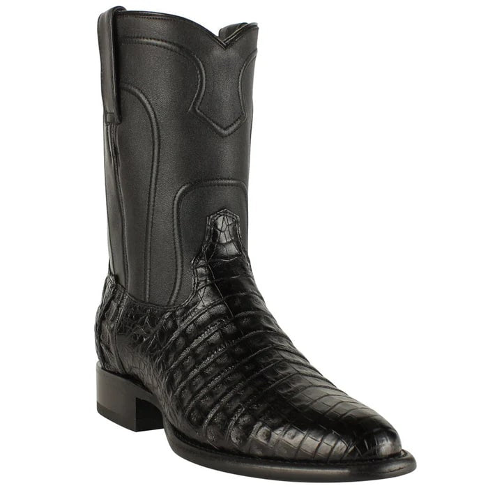 Men's Black Caiman Belly Cowboy Boots: Genuine Leather Roper Boots by Los Altos