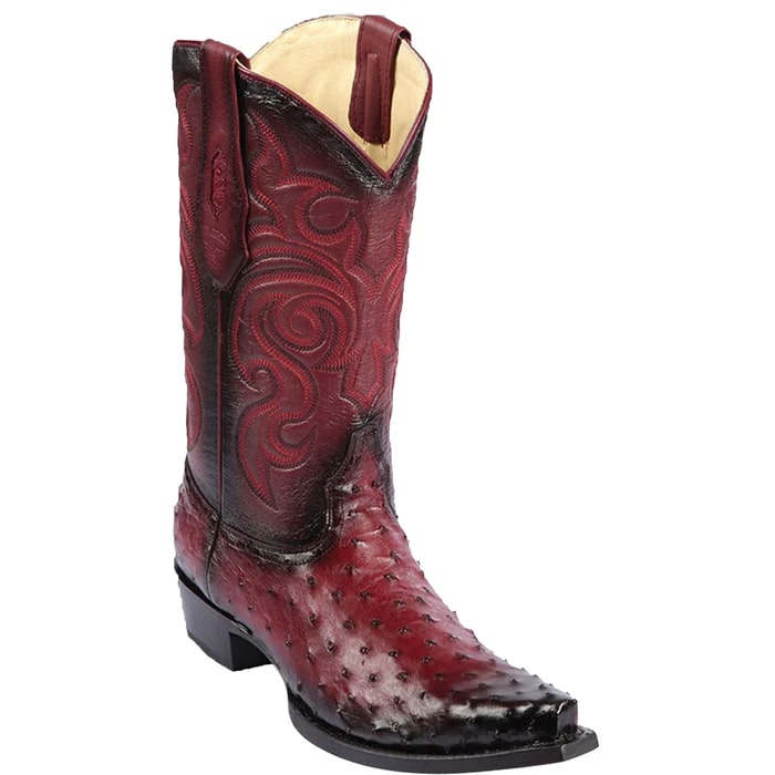 Men's Black Cherry Ostrich Cowboy Boots: snip Toe Leather Western Dress Boots