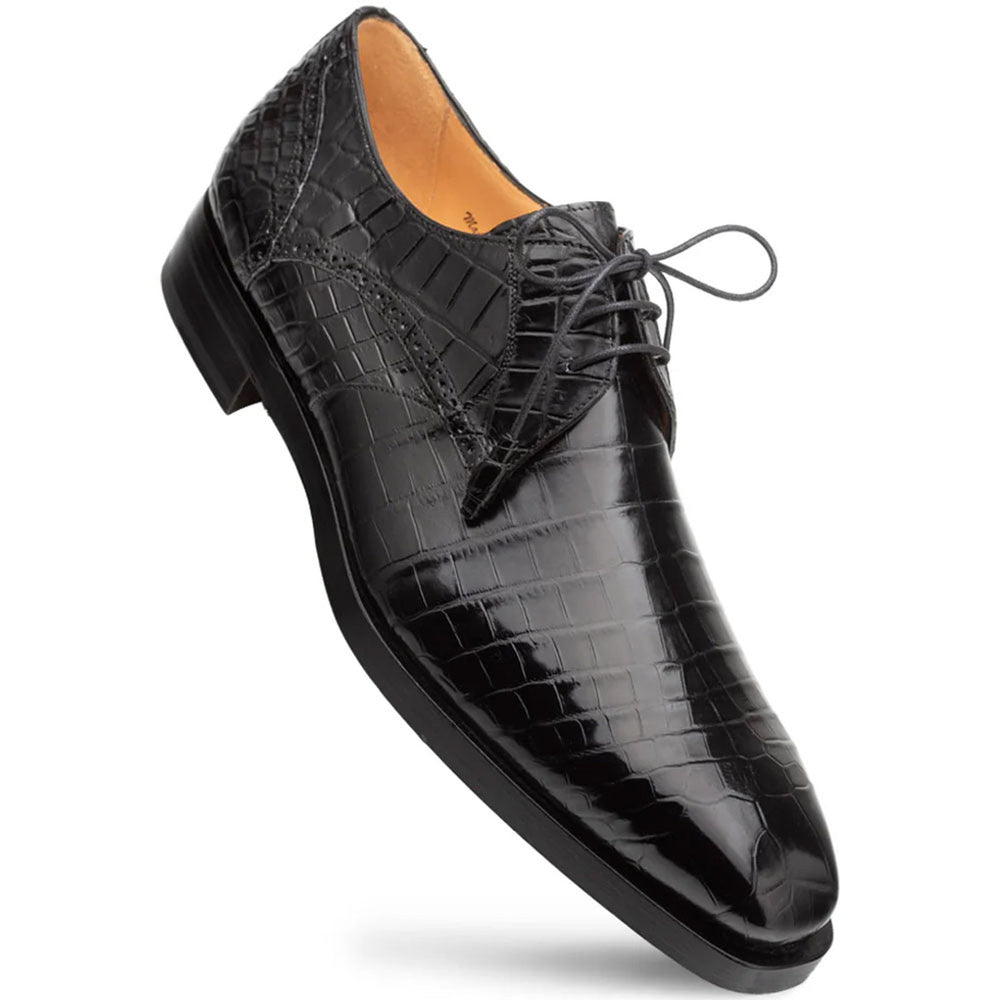Men's Genuine Alligator Black  Derby Lace-Up Shoes By Mezlan Made In Spain Brand