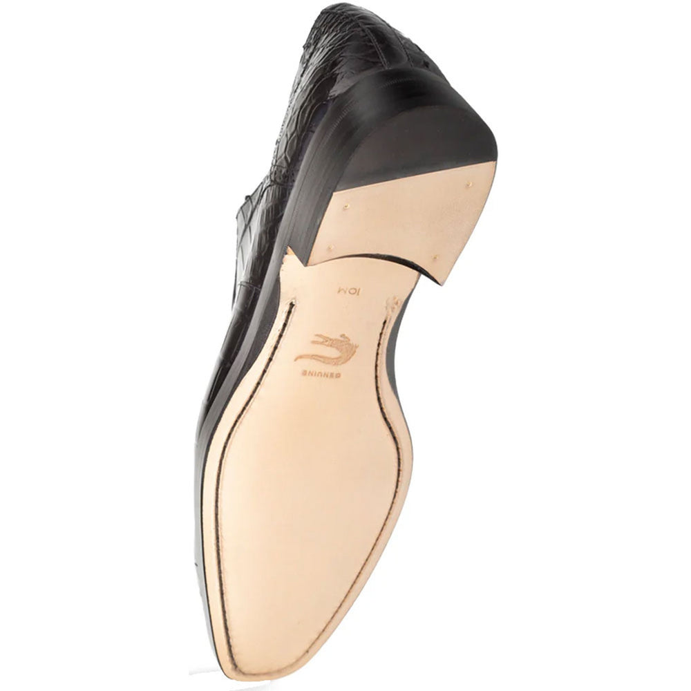 Men's Genuine Alligator Black  Derby Lace-Up Shoes By Mezlan Made In Spain Brand