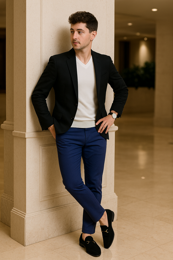 Black Blazer Blue Pants