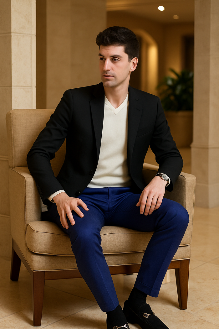Black Blazer Blue Pants