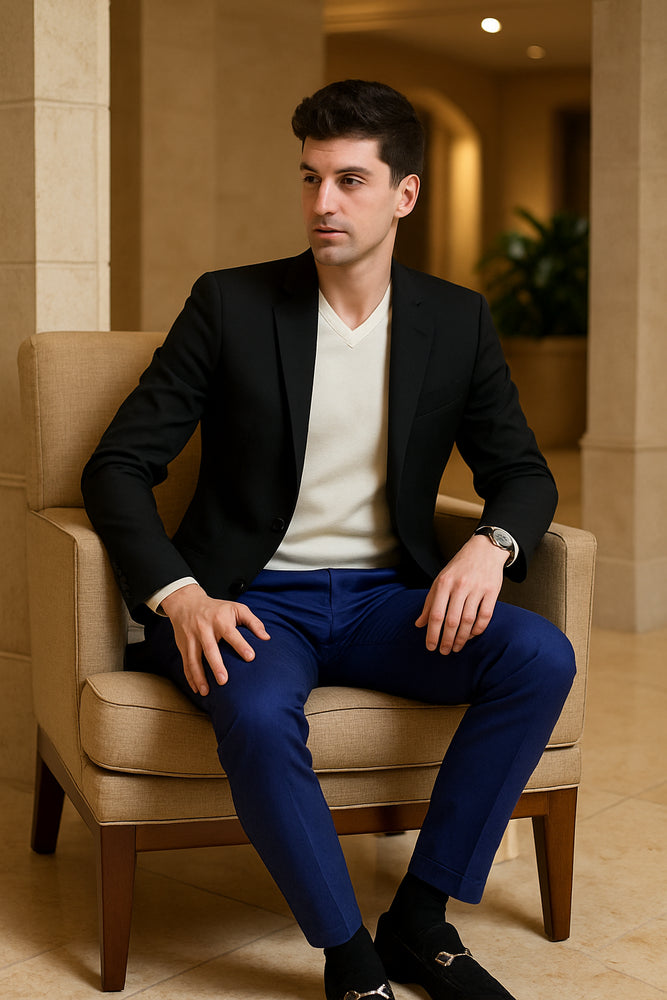 Black Blazer Blue Pants