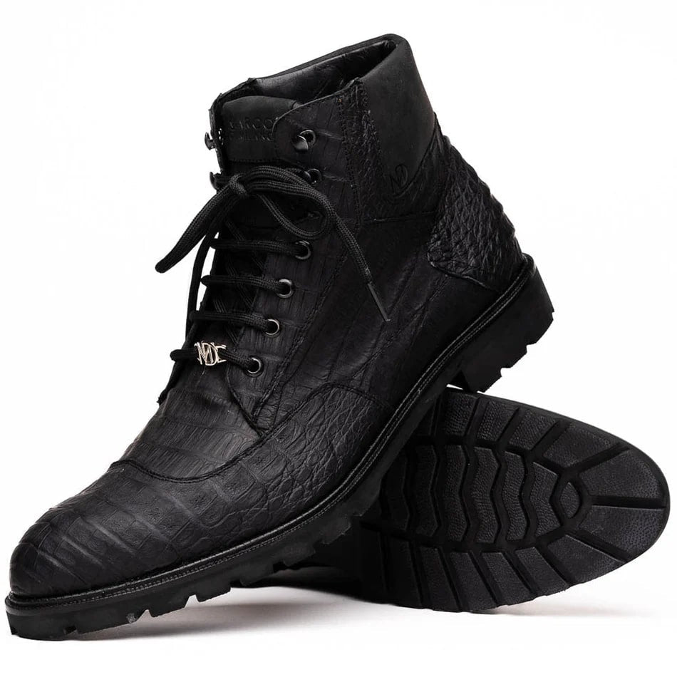 Marco Di Milano Leoni Oil Black Caiman Crocodile Lace-Up Boots