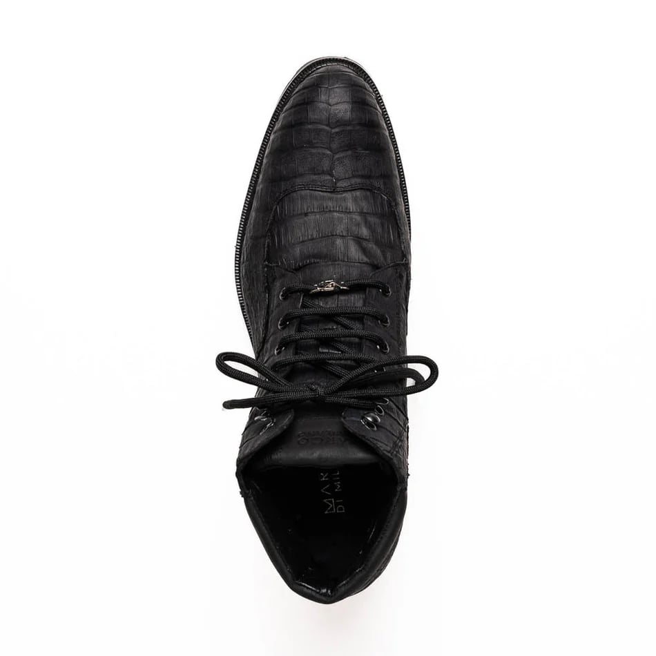 Marco Di Milano Leoni Oil Black Caiman Crocodile Lace-Up Boots