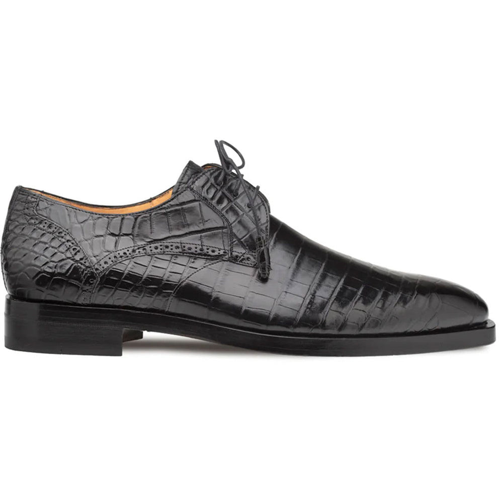 Men's Genuine Alligator Black  Derby Lace-Up Shoes By Mezlan Made In Spain Brand