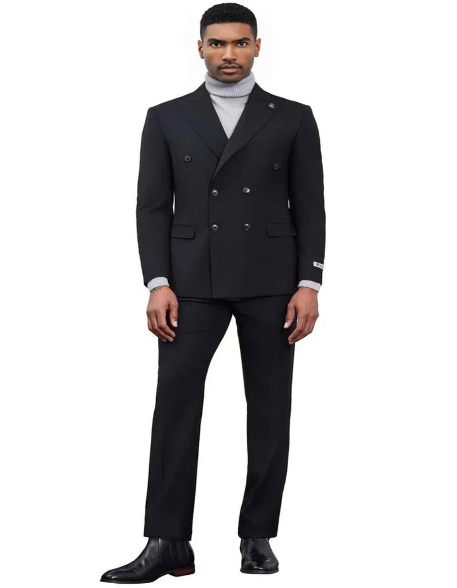 Men's Designer Stacy Adams Classic Double Breasted Suit in Ivory