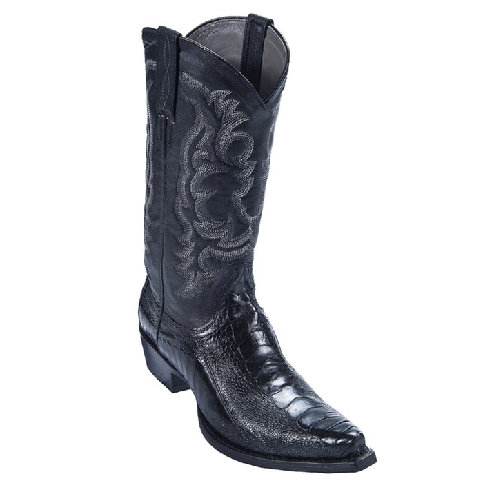 Los Altos Men’s Black Genuine Ostrich Leg Cowboy Boots – Snip Toe Western Dress Boots