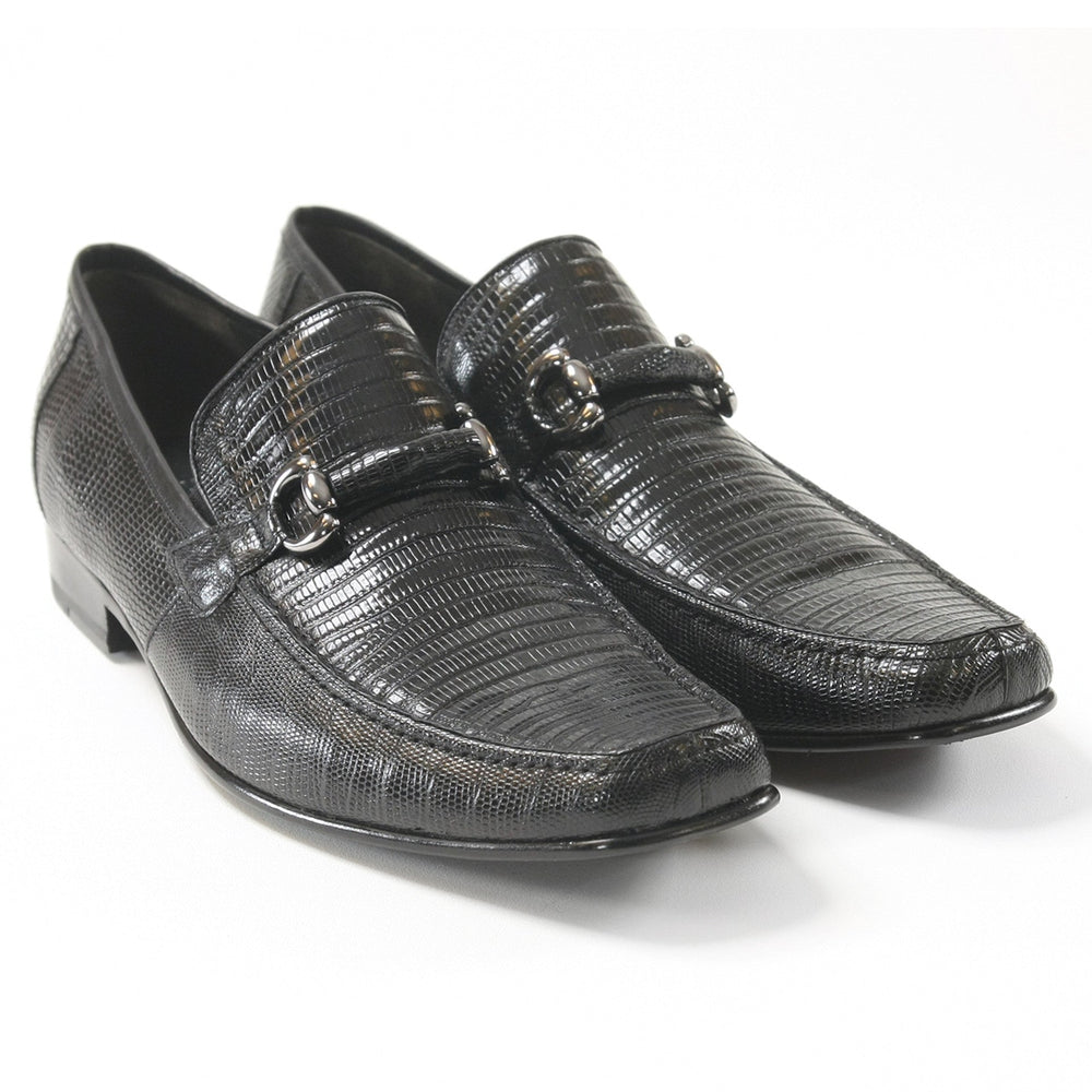 Los Altos Black Teju Lizard Skin Slip-On Loafers