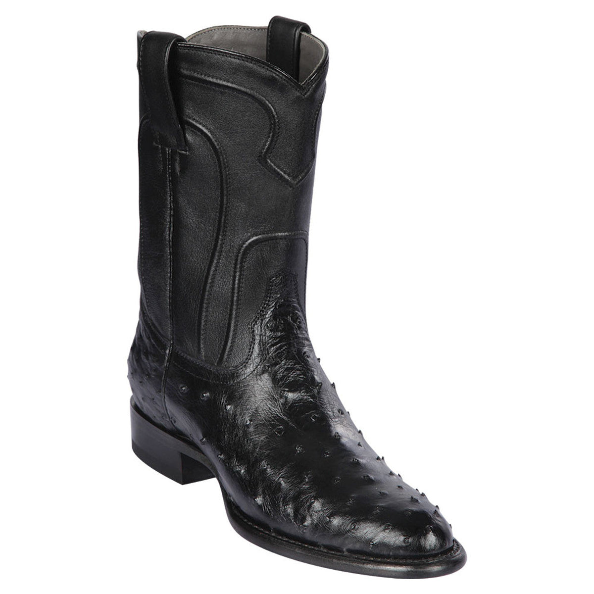 Los Altos Men's Genuine Full Quill Ostrich Black Roper Toe Boots ...