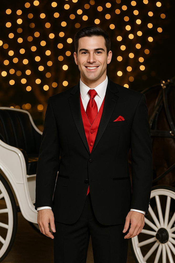 Black Shirt + Red Vest & Tie Suit + Package Combo ~ Combination For Men's