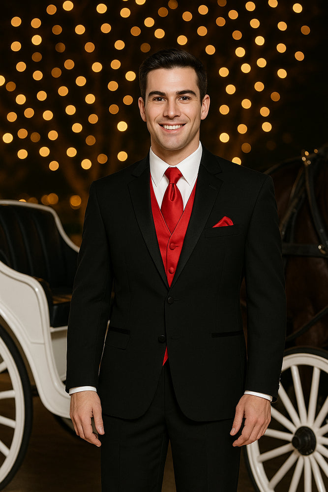 Black Shirt + Red Vest & Tie Suit + Package Combo ~ Combination For Men's