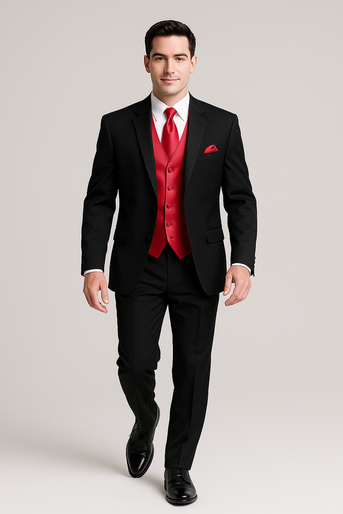 Black Shirt + Red Vest & Tie Suit + Package Combo ~ Combination For Men's