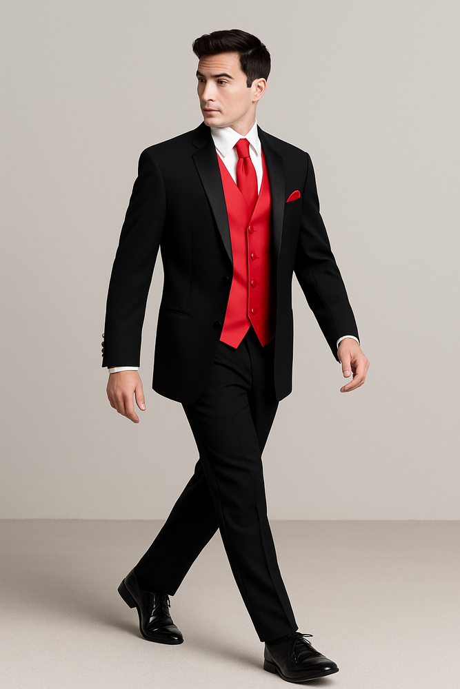 Black Shirt + Red Vest & Tie Suit + Package Combo ~ Combination For Men's