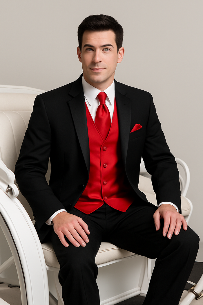 Black Shirt + Red Vest & Tie Suit + Package Combo ~ Combination For Men's