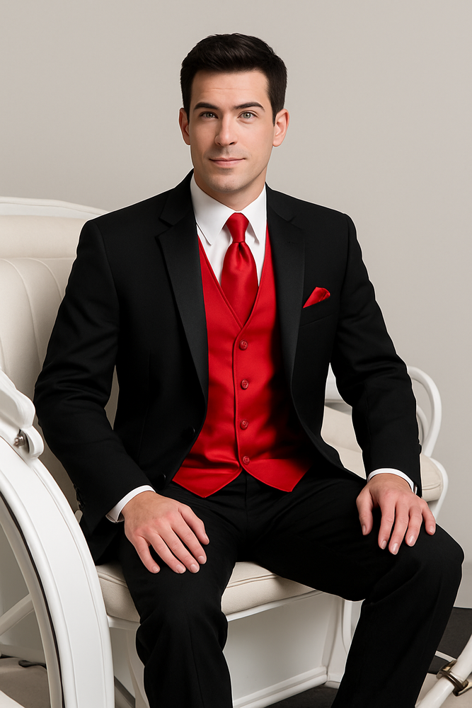 Black Shirt + Red Vest & Tie Suit + Package Combo ~ Combination For Men's