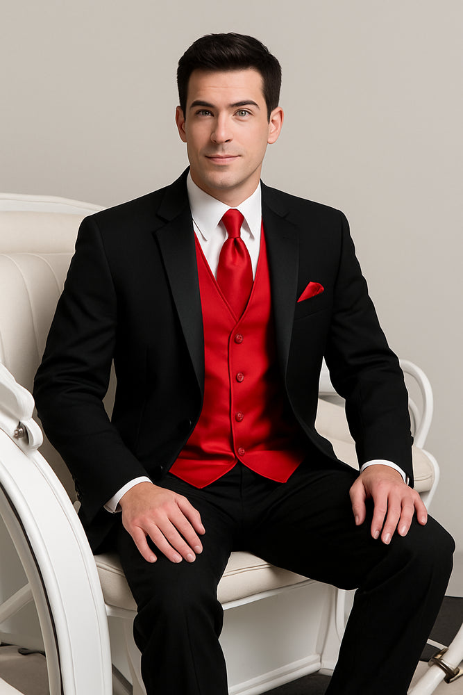 Black Shirt + Red Vest & Tie Suit + Package Combo ~ Combination For Men's