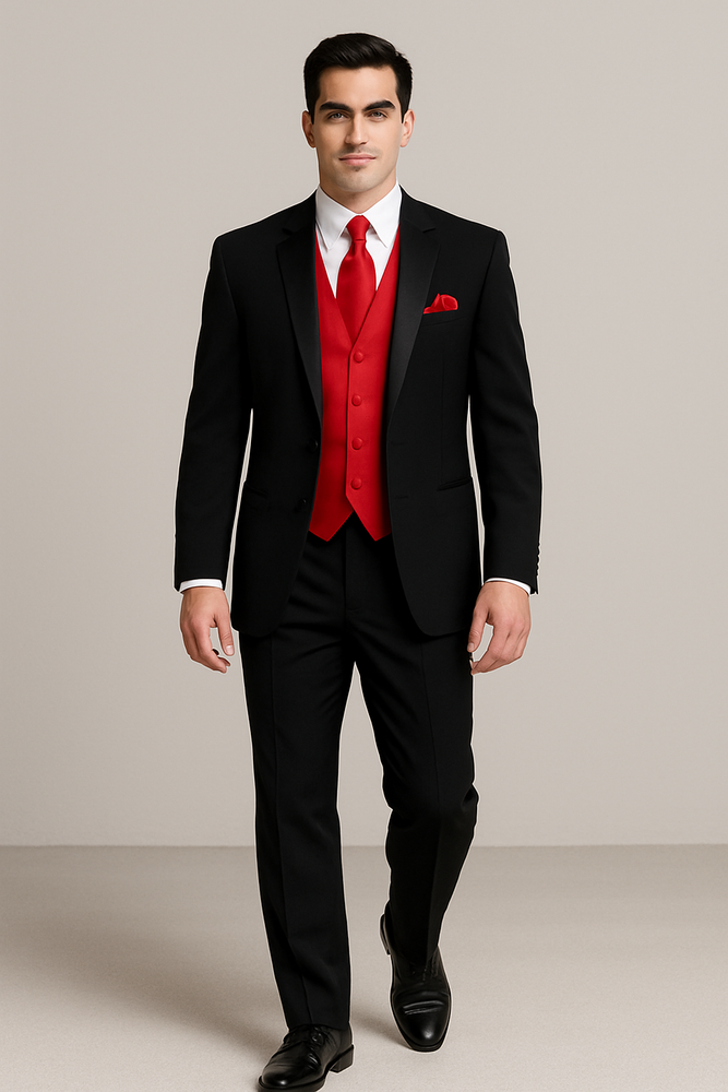 Black Shirt + Red Vest & Tie Suit + Package Combo ~ Combination For Men's
