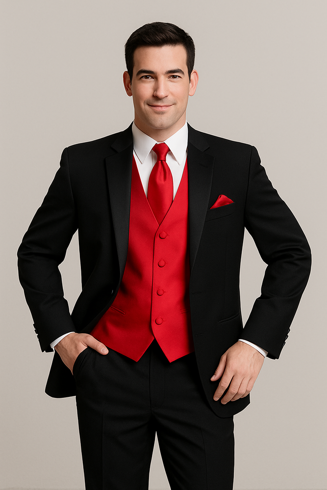 Black Shirt + Red Vest & Tie Suit + Package Combo ~ Combination For Men's