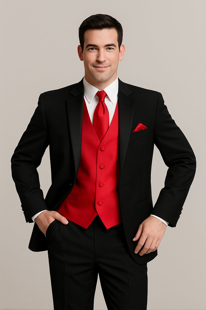 Black Shirt + Red Vest & Tie Suit + Package Combo ~ Combination For Men's