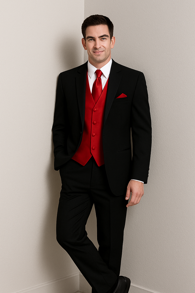 Black Shirt + Red Vest & Tie Suit + Package Combo ~ Combination For Men's