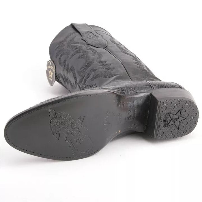 Genuine Teju Lizard Skin Cowboy Boots - Black Snip Toe Western Boots - Los Altos