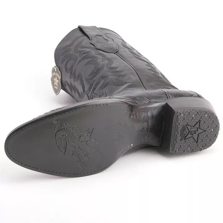 Genuine Teju Lizard Skin Cowboy Boots - Black Snip Toe Western Boots - Los Altos