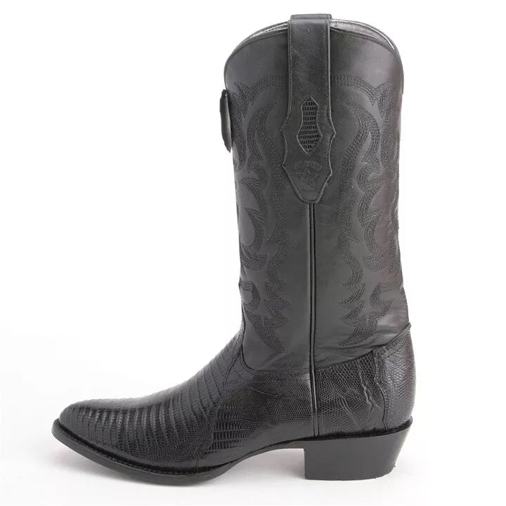 Genuine Teju Lizard Skin Cowboy Boots - Black Snip Toe Western Boots - Los Altos