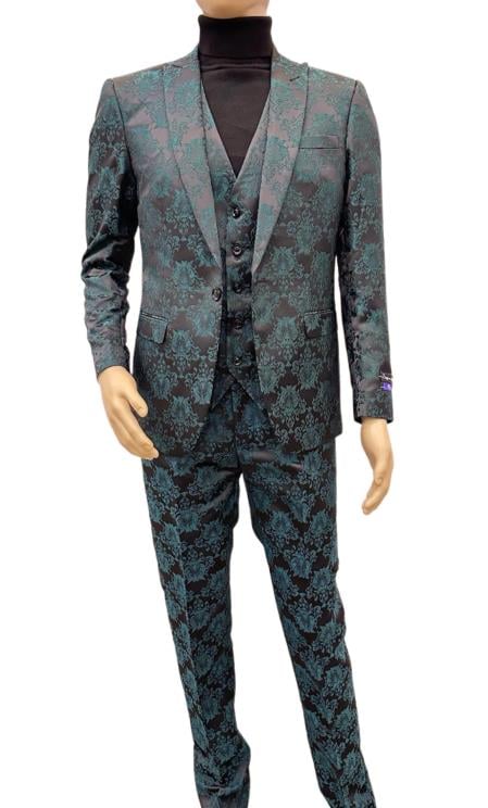 Paisley Suit - Black and Emerald Green Prom 2026 Suit - Slim Fit Stage Suit