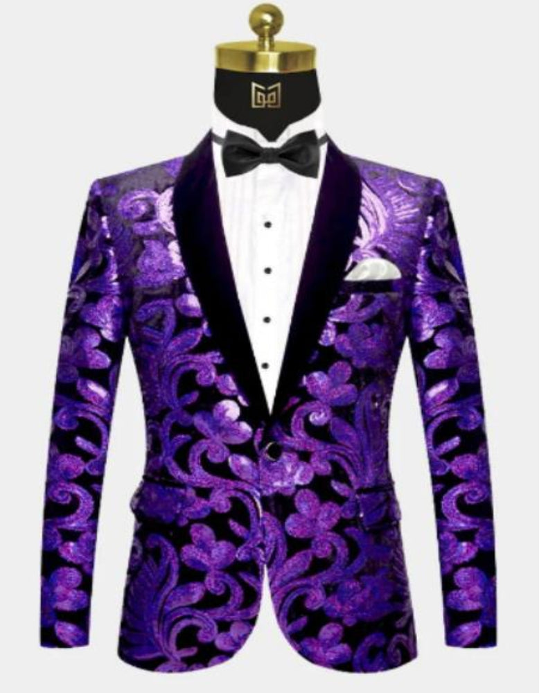 Mardi Gras Outfit - Mardi Gras Blazer For Men in Color Black and Purple in Sequin Fabric