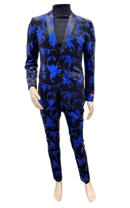 Paisley Suit - Black and Royal Prom 2026 Suit - Slim Fit Stage Suit
