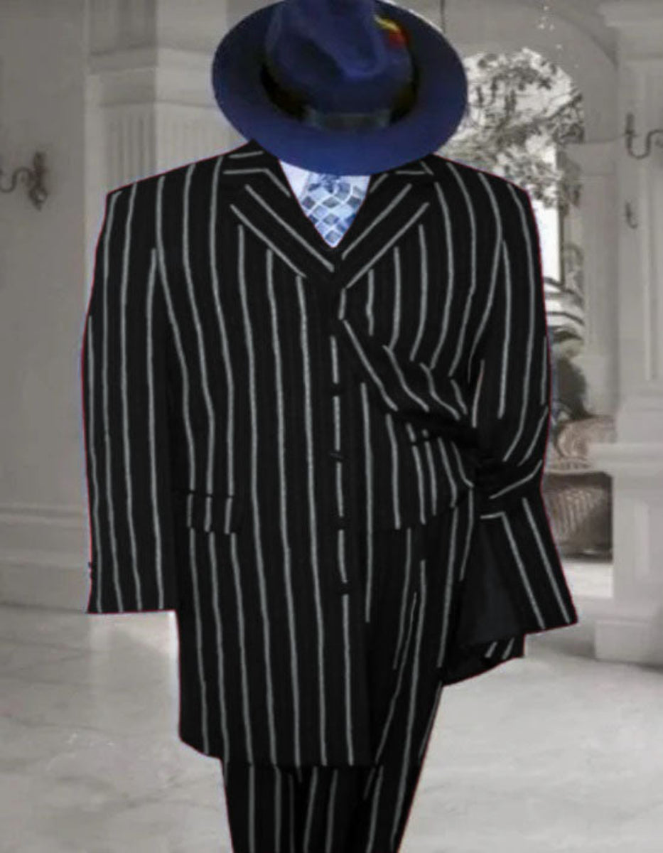 Mens Pinstripe Zoot Suit with Matching Shoes Suit Black and Hot Red main image 0