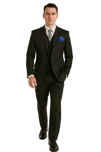 Men's Black Big & Tall 3 Piece Executive Pinstripe Suit