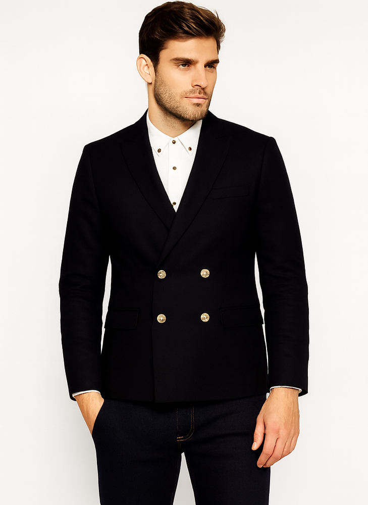Black or Navy Blue Men's Double Breasted Suits 